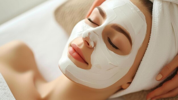 Woman receiving facial mask treatment