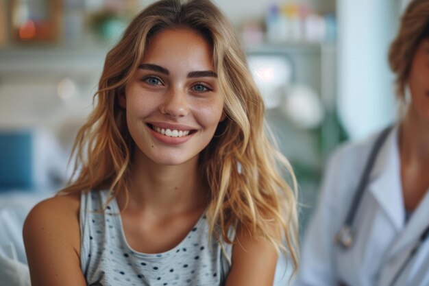 인플루엔자 또는 HPV 예방 접종을 받고 있는 여성이 간호사에게 접종받습니다.