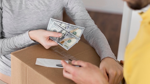 Woman receiving her deliver packages