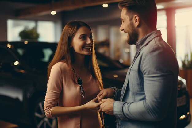 Woman Receiving New Car Keys from Dealer Generative Ai