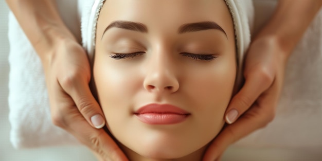 Woman Receiving Relaxing Facial Massage At Spa Beauty Salon In Artistic Largescale Format