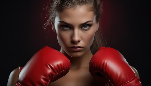 woman in red boxing gloves holding her boxing gloves