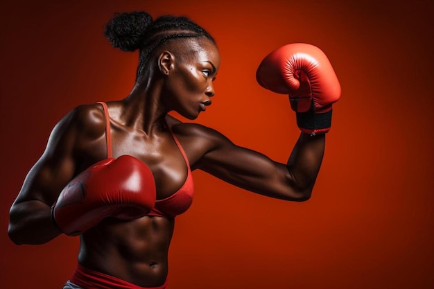 Photo a woman in a red boxing gloves with her arms crossed