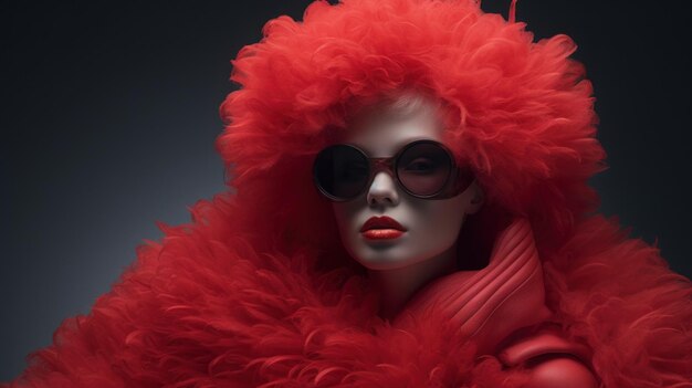 A woman in a red coat and sunglasses generative ai image