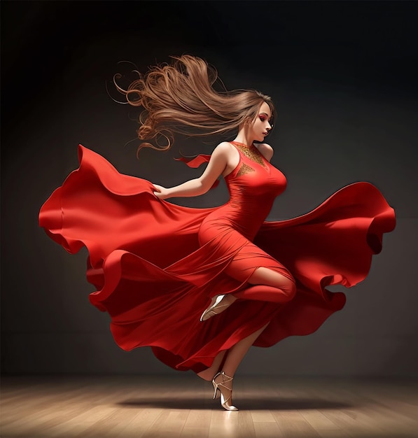 woman in red dress dancing