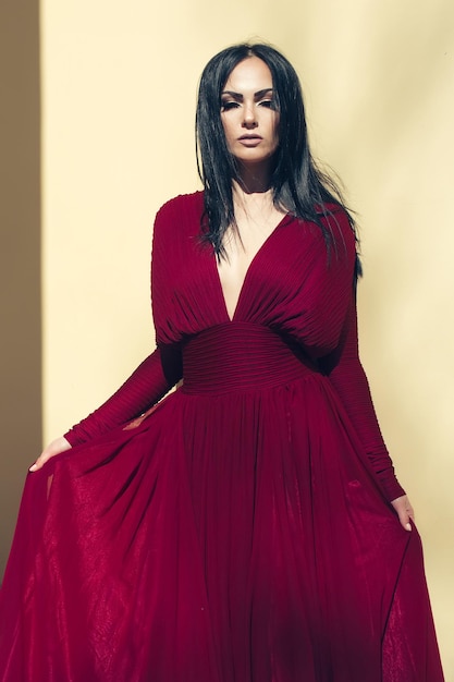 Woman in red dress outdoor