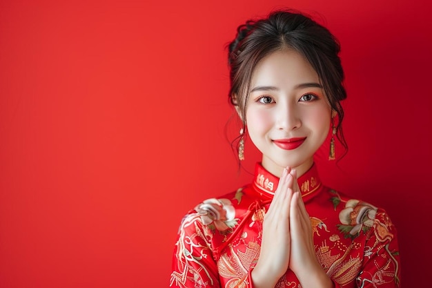 a woman in a red dress posing for a picture