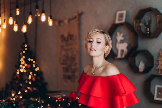 Woman in red dress