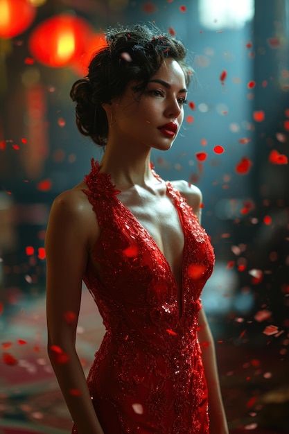 woman in a red dress