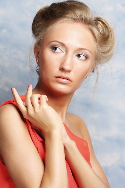 Woman in red dress