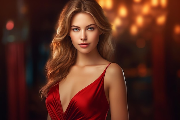 A woman in a red dress