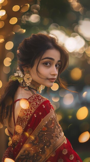 Woman in Red and Gold Sari