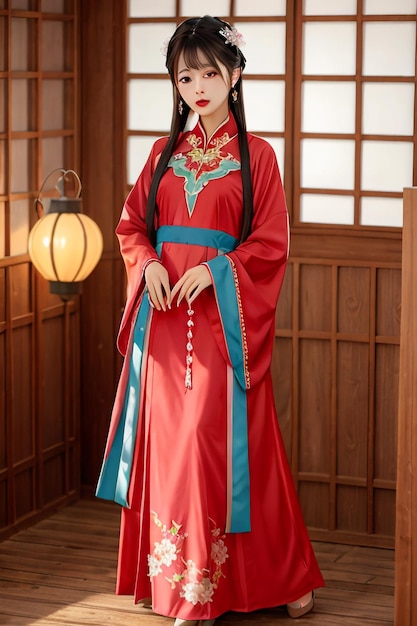 Женщина в красном платье ханбок