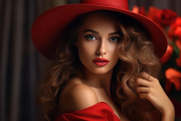 Woman in red hat Illustration AI GenerativexA