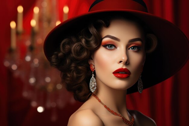 赤い帽子をかぶった女性 イラストAI GenerativexA