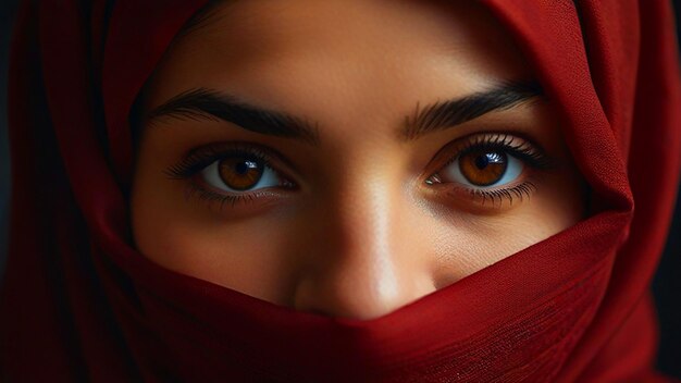 a woman in a red head scarf