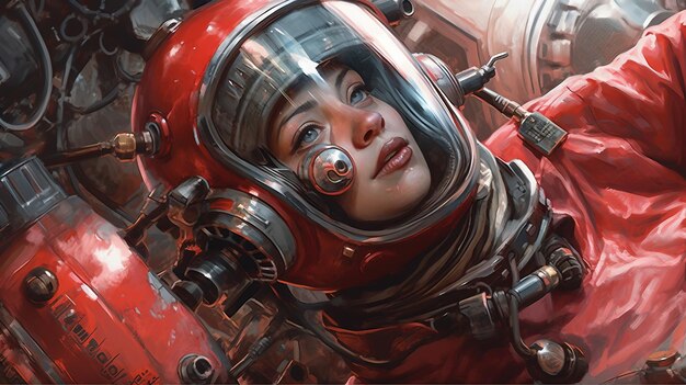 A woman in a red helmet Generative AI Art