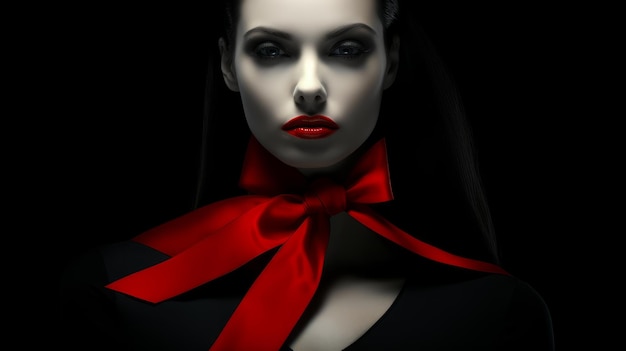 woman in red ribbon noir style