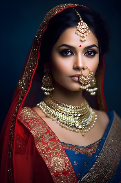 A woman in a red sari with gold jewellery