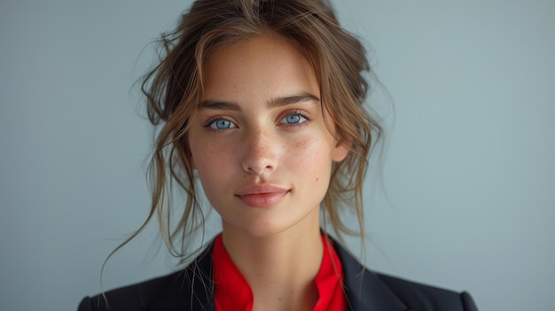 Woman in Red Shirt Posing for Picture