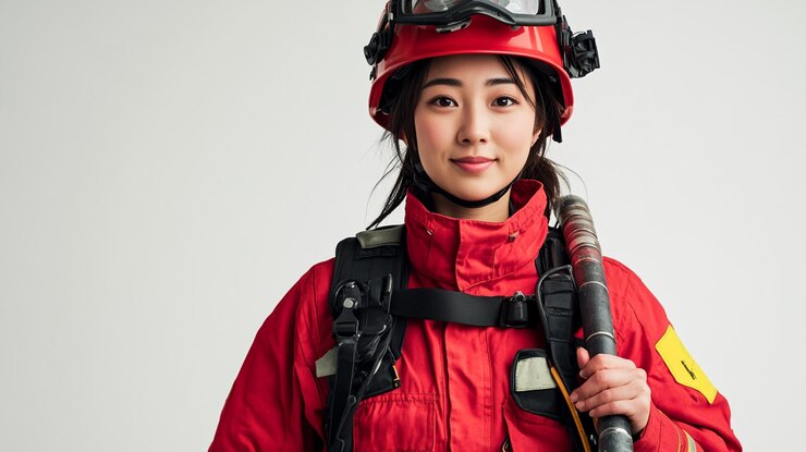 Photo 頭の上にゴーグルをかぶった赤いスーツを着た女性