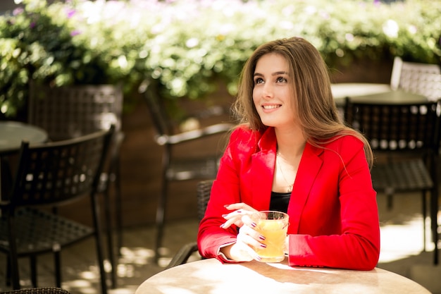 Woman in a red suit