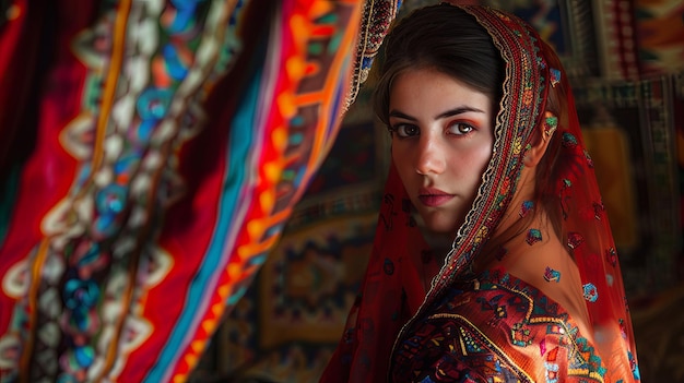 Woman in Red Veil and Headdress