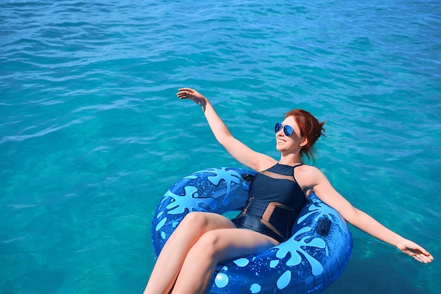 Woman relax on inflatable ring