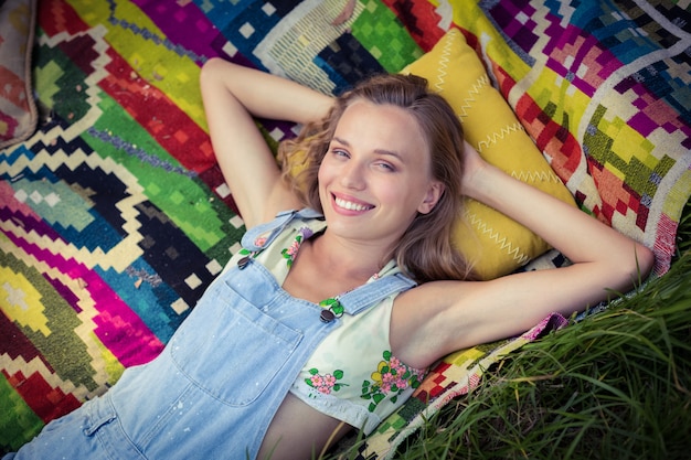 Woman relaxing at campsite