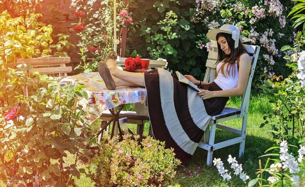 Woman relaxing in garden