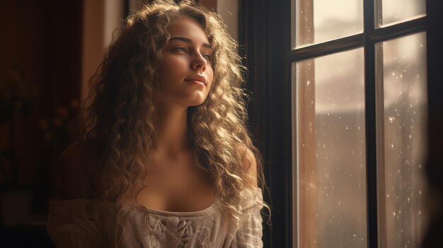 Woman relaxing at home melancholy