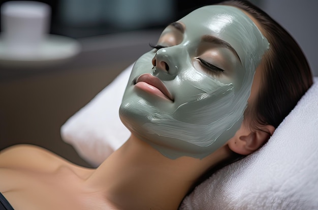 woman relaxing on the massage table with a mask at the spa wellness concept