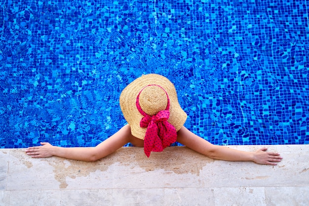 A woman in the relaxing pool