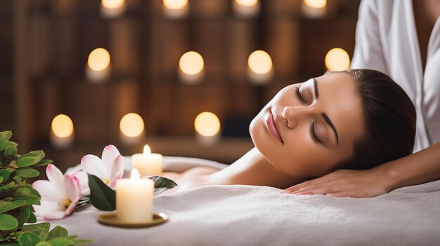 woman relaxing in spa resort and tropical plant