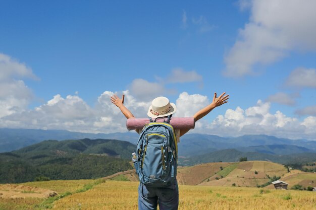 Woman relaxing travel on mountains and enjoying on time