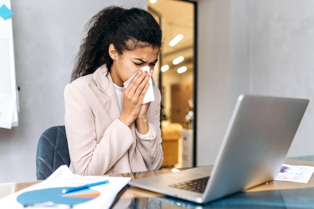 Woman remotly work business sickness ill