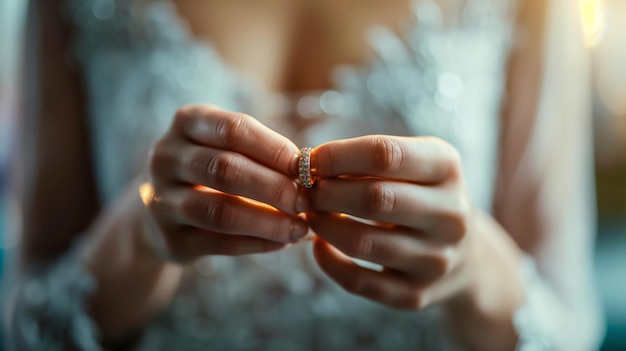 Foto donna che si toglie l'anello di nozze, un commovente simbolo della rottura del matrimonio a causa della violenza domestica