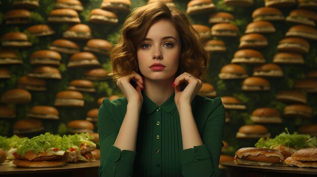 woman in a restaurant eating hamburger