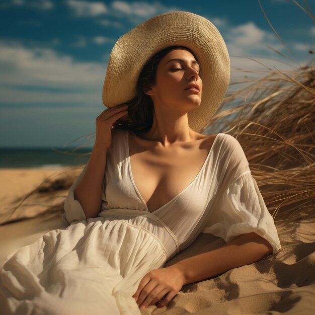 Woman resting on a beach in summer