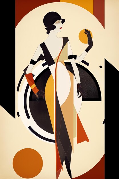 Woman in retro clothes generative ai bauhaus style background