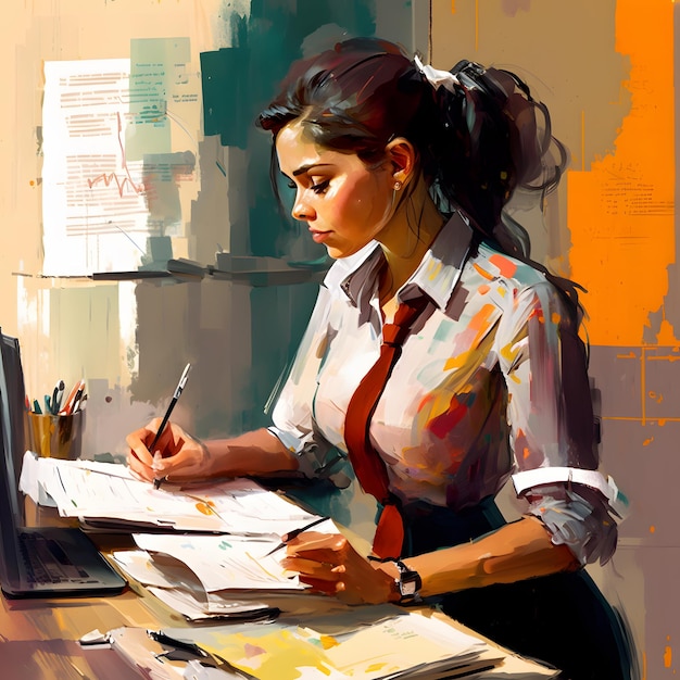 Woman Reviewing Papers in her Office