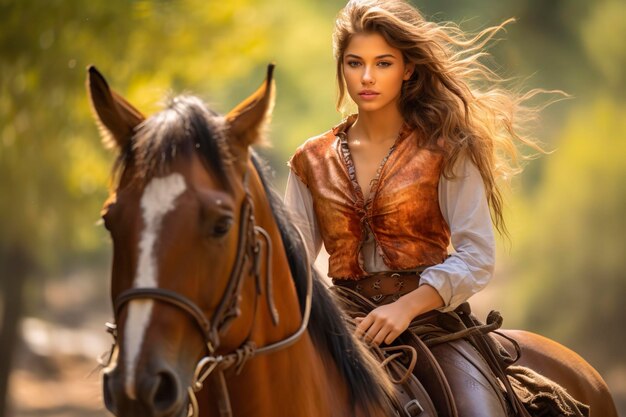 A woman rides a horse