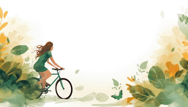 Woman riding a bicycle in summer safe nature earth day concept