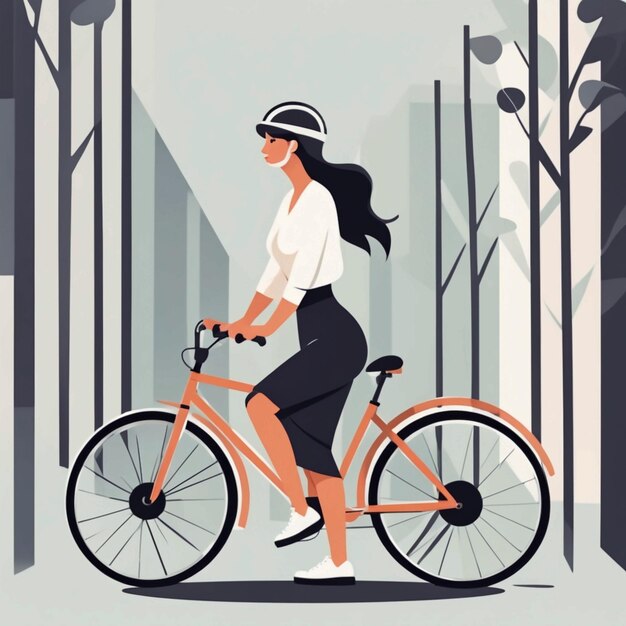 Фото Женщина едет на велосипеде.