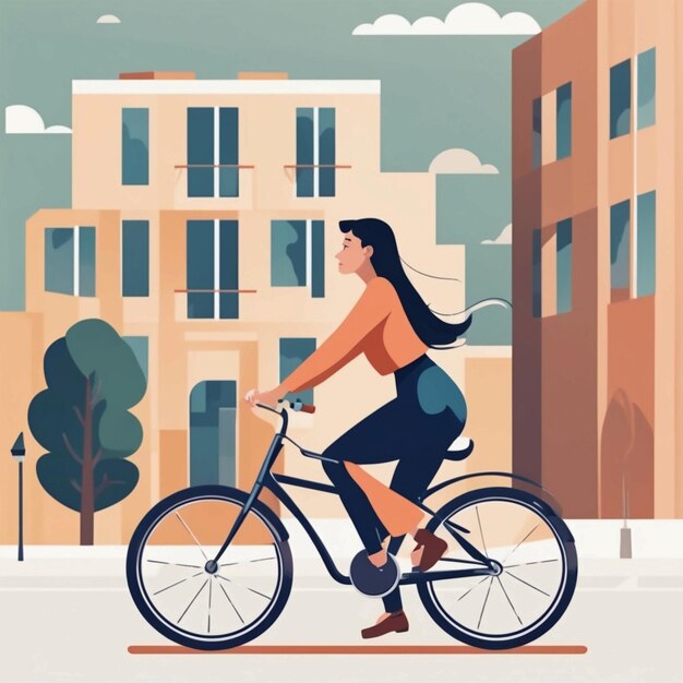 Женщина едет на велосипеде.