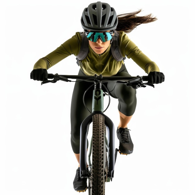 都市街を自転車で下る女性
