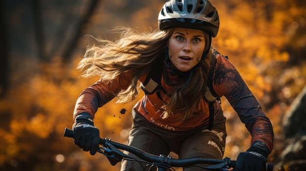 Woman riding a bike in the forest