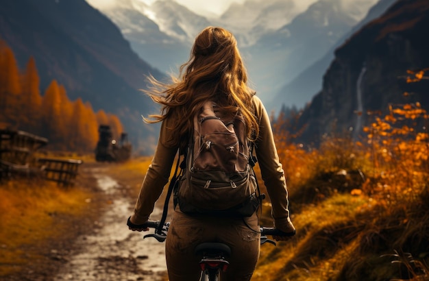 Woman riding bike in the mountains