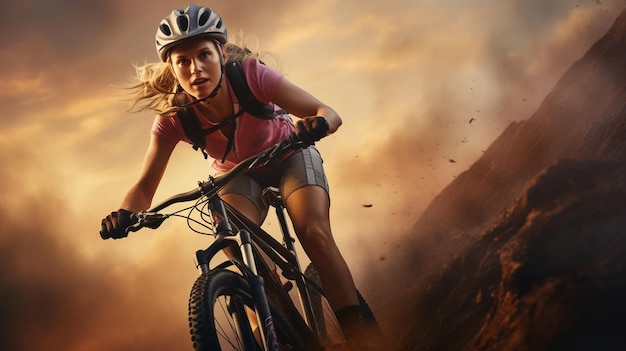 Woman riding a bike in the mountains