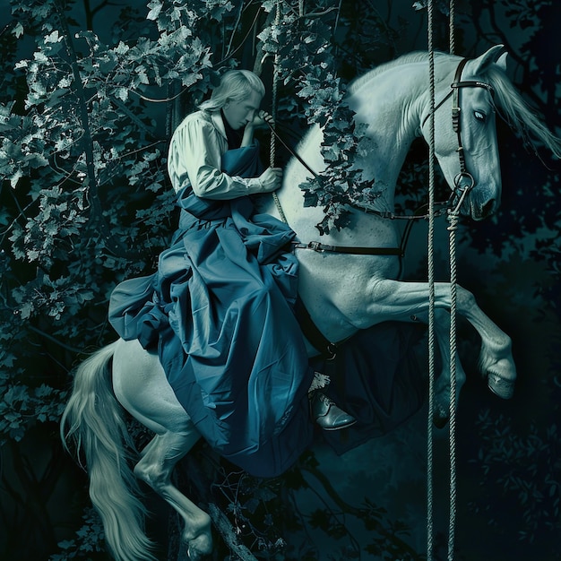 Foto una donna a cavallo con un cavallo bianco sulla schiena